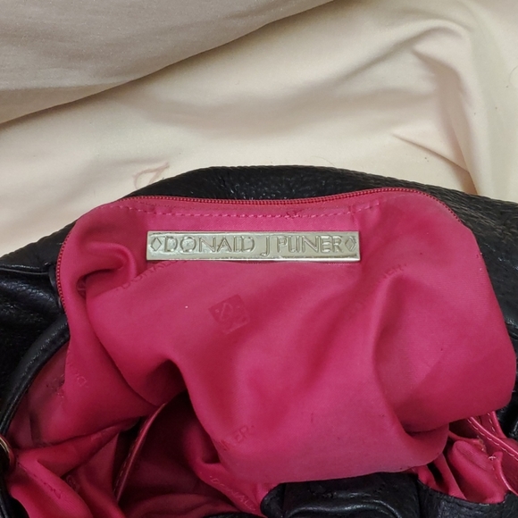 Donald J Pliner Leather Bucket Black Tie Bag - Picture 9 of 11